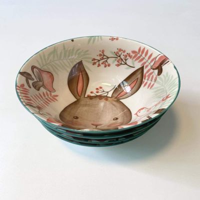 Nordic style tableware ceramic rice bowl underglaze color household rice bowl cartoon free deer brown bear-D