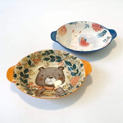 Nordic tableware ceramic fruit salad bowl creative dessert bowl steamed bowl personality household binaural soup bowl wonderland rabbit-H