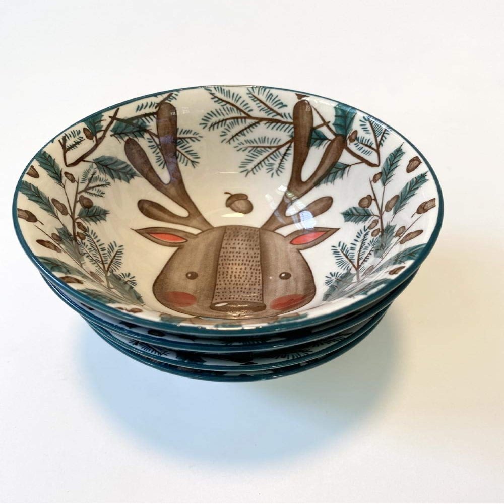 Nordic style tableware ceramic rice bowl underglaze color household rice bowl cartoon free deer brown bear-B