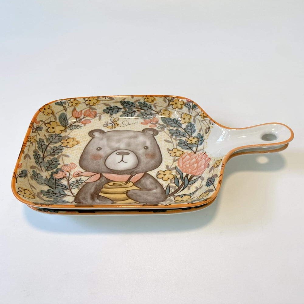 Bakeware Ceramic Handle Household Dish Plate Oven Nordic Tableware Breakfast Plate Deer Rabbit Brown Bear Series-E