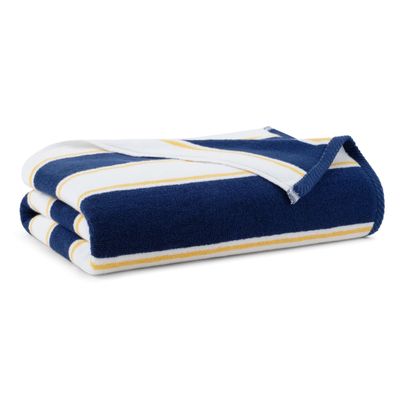 Aston & Arden Striped Beach Towel - Oversized 35 x 70 Soft Plush Thick Cotton, 600 GMS Heavy & Luxury for Pool Chairs, Resort, and Hot Tub, Navy/Yellow