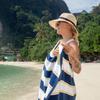 Aston & Arden Striped Beach Towel - Oversized 35 x 70 Soft Plush Thick Cotton, 600 GMS Heavy & Luxury for Pool Chairs, Resort, and Hot Tub, Navy/Yellow view 4