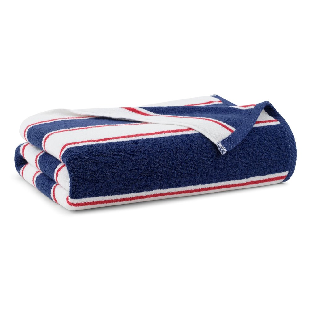 Aston & Arden Striped Beach Towel - Oversized 35 x 70 Soft Plush Thick Cotton, 600 GMS Heavy & Luxury for Pool Chairs, Resort, and Hot Tub, Navy/Red