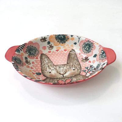 Nordic tableware ceramic fruit salad bowl creative dessert bowl steamed bowl personality household binaural soup bowl wonderland rabbit-A
