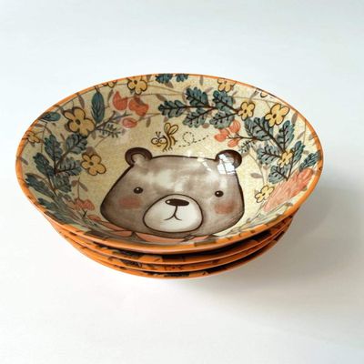 Nordic style tableware ceramic rice bowl underglaze color household rice bowl cartoon free deer brown bear-C