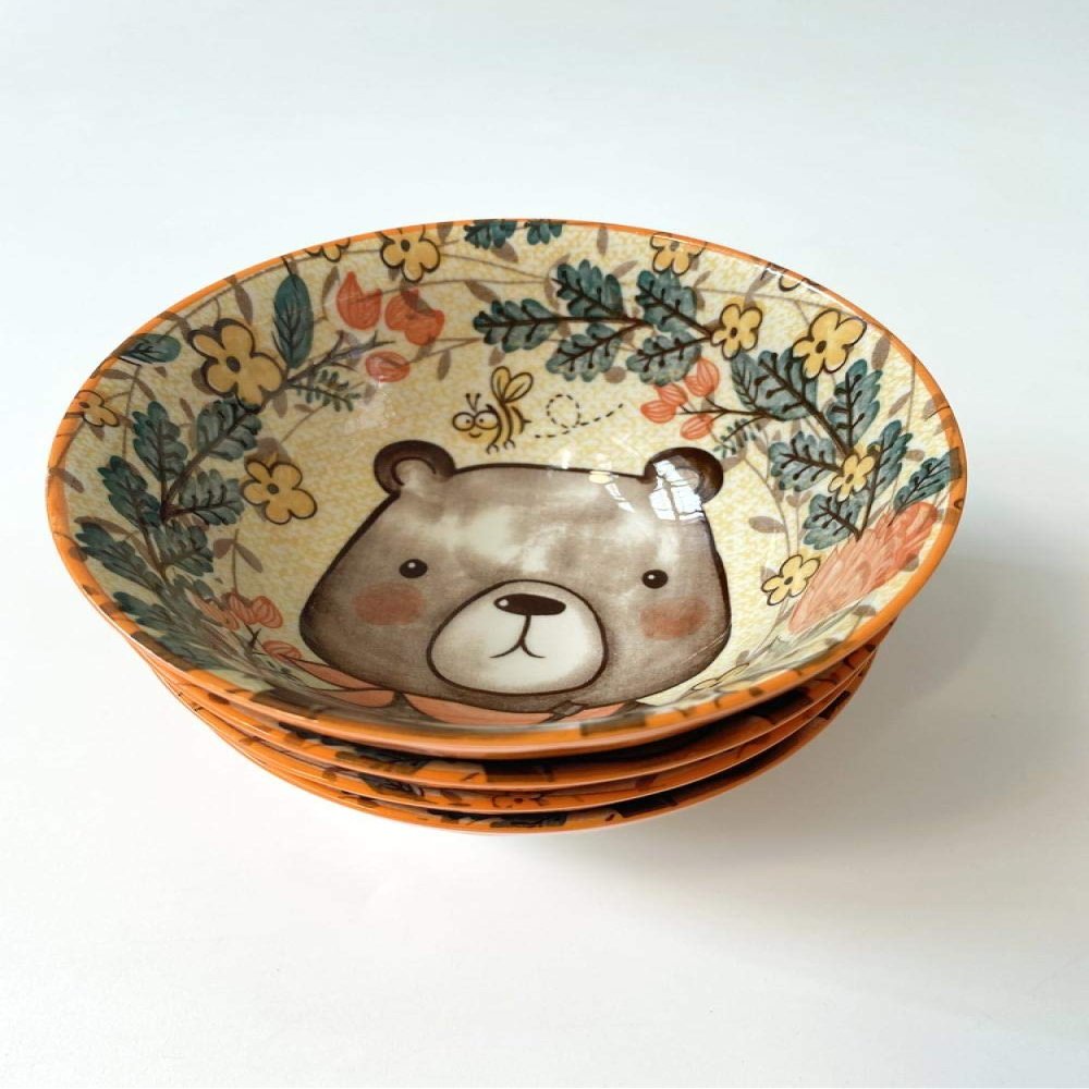 Nordic style tableware ceramic rice bowl underglaze color household rice bowl cartoon free deer brown bear-C
