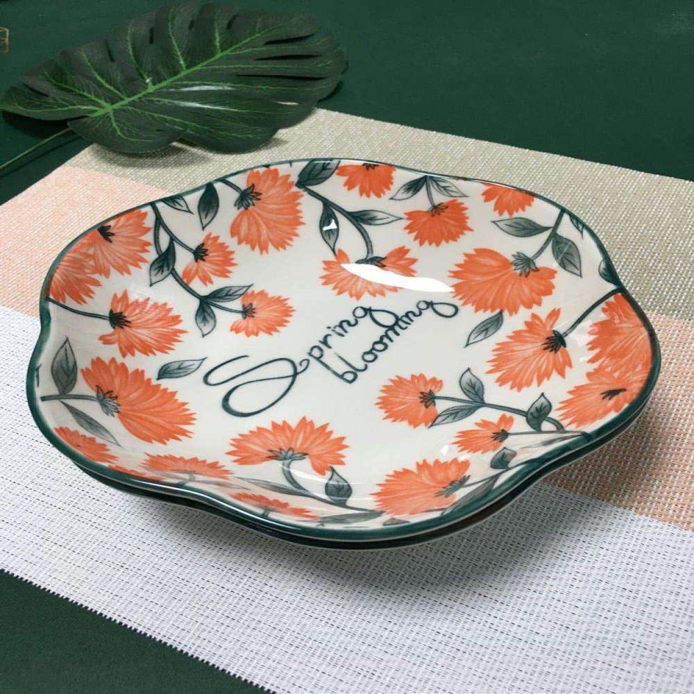 Ceramic underglaze 7-inch plum plate, fruit plate, dessert plate, deep plate, salad plate, Nordic style-C
