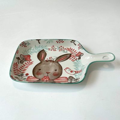 Bakeware Ceramic Handle Household Dish Plate Oven Nordic Tableware Breakfast Plate Deer Rabbit Brown Bear Series-C