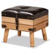 Baxton Studio Amena Rustic Transitional Dark Brown PU Leather Upholstered and Oak Finished Wood Small Storage Ottoman view 1