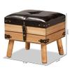 Baxton Studio Amena Rustic Transitional Dark Brown PU Leather Upholstered and Oak Finished Wood Small Storage Ottoman view 3