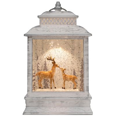 DEMDACO Distressed White Brown Deer Scene Musical LED 6 x 11 Acrylic Christmas Decorative Tabletop Snow Water Globe