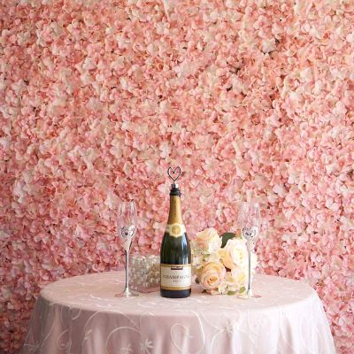 Artificial Flower Wall Panels 4 Pack of 11 Sq ft Flower Wall Mat Silk Hydrangea Flower Panels for Backdrop Wedding Wall Decoration - UV Protected (Blush/Rose Gold)