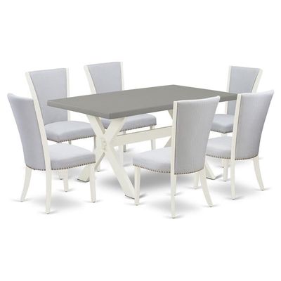 East West Furniture X096VE005-7 7 Piece Kitchen Table & Chairs Set Consist of a Rectangle Dining Room Table with X-Legs and 6 Grey Linen Fabric Upholstered Chairs, 36x60 Inch, Multi-Color