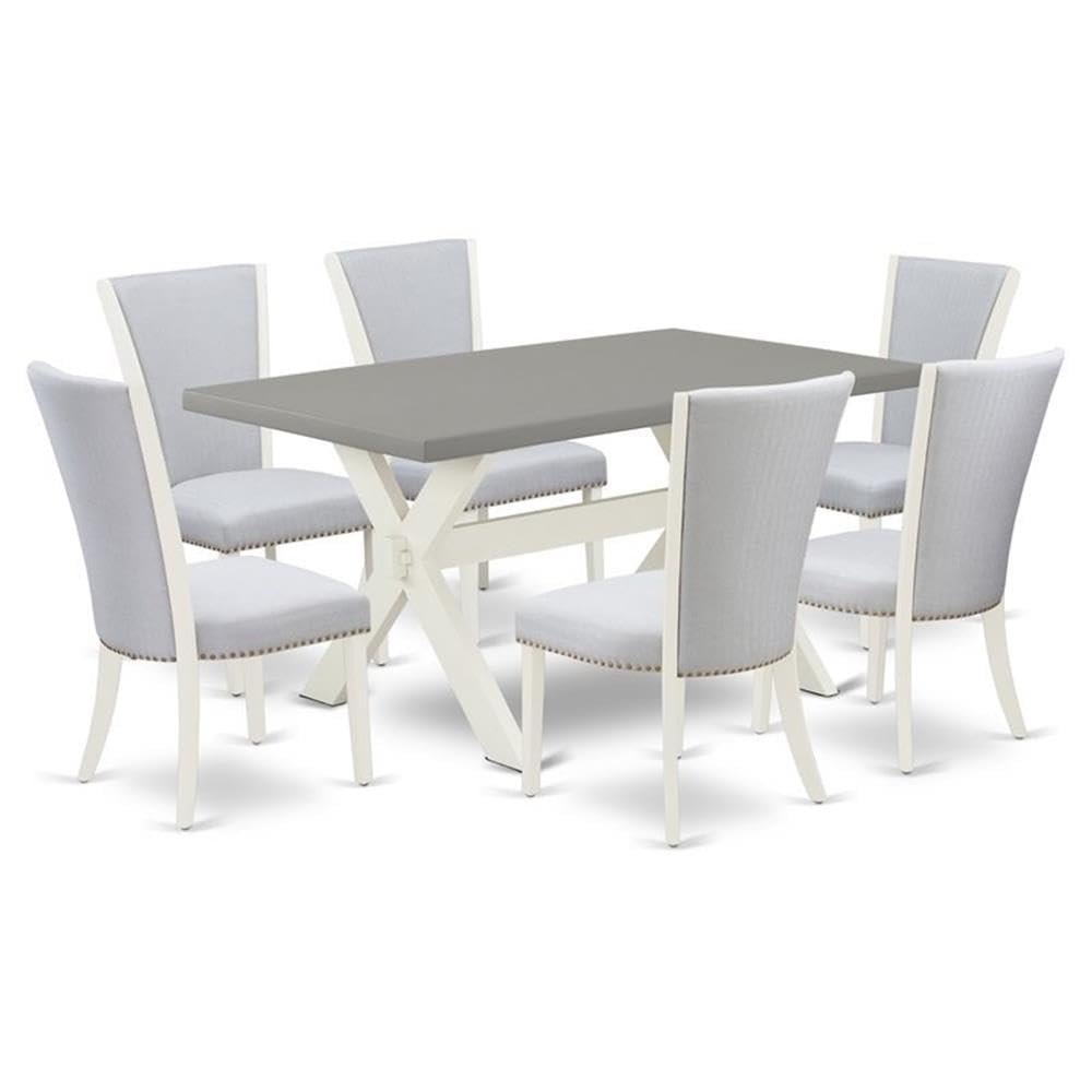 East West Furniture X096VE005-7 7 Piece Kitchen Table & Chairs Set Consist of a Rectangle Dining Room Table with X-Legs and 6 Grey Linen Fabric Upholstered Chairs, 36x60 Inch, Multi-Color