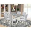 East West Furniture X096VE005-7 7 Piece Kitchen Table & Chairs Set Consist of a Rectangle Dining Room Table with X-Legs and 6 Grey Linen Fabric Upholstered Chairs, 36x60 Inch, Multi-Color view 2