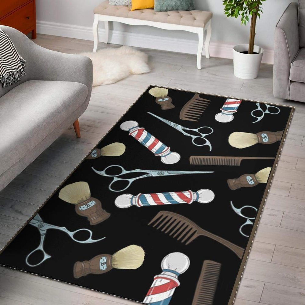 Barber Pole Barber Tools Black Full Size Area Rug for Living, Dinning, Bedroom, Kitchen, Nursery, Floor Carpet Yoga Mat