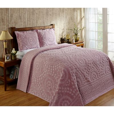 Better Trends 3 Pieces Set Chenille Bedspread Full/Double Size 100% Cotton Chenille Bedding Lightweight Medallion Pattern Bedroom Decor Rio Collection