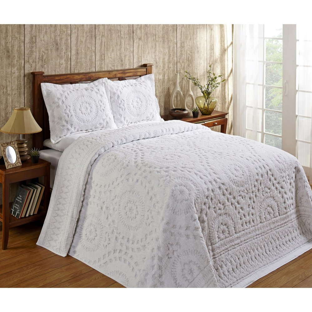 Better Trends 2 Pieces Set Chenille Bedspread Twin Size 100% Cotton Chenille Bedding Lightweight Medallion Pattern Bedroom Decor Rio Collection