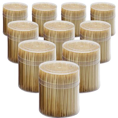 MontoPack Bamboo Wooden Toothpicks | 5000-Piece Large Wood Round Toothpicks in Clear Plastic Storage Box | Sturdy Safe Double Sided Party, Appetizer, Olive, Barbecue, Fruit, Teeth Cleaning Toothpicks