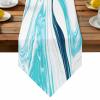 Cotton and Linen Triangle Table Runners 120 Inches Long, Marble Dresser Scarves Table Decoration for Wedding Party/Graduation Ceremony/Banquet (13x120 inch) Abstract Liquid Modern Turquoise Print view 1