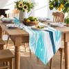 Cotton and Linen Triangle Table Runners 120 Inches Long, Marble Dresser Scarves Table Decoration for Wedding Party/Graduation Ceremony/Banquet (13x120 inch) Abstract Liquid Modern Turquoise Print view 3