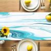 Cotton and Linen Triangle Table Runners 120 Inches Long, Marble Dresser Scarves Table Decoration for Wedding Party/Graduation Ceremony/Banquet (13x120 inch) Abstract Liquid Modern Turquoise Print view 4