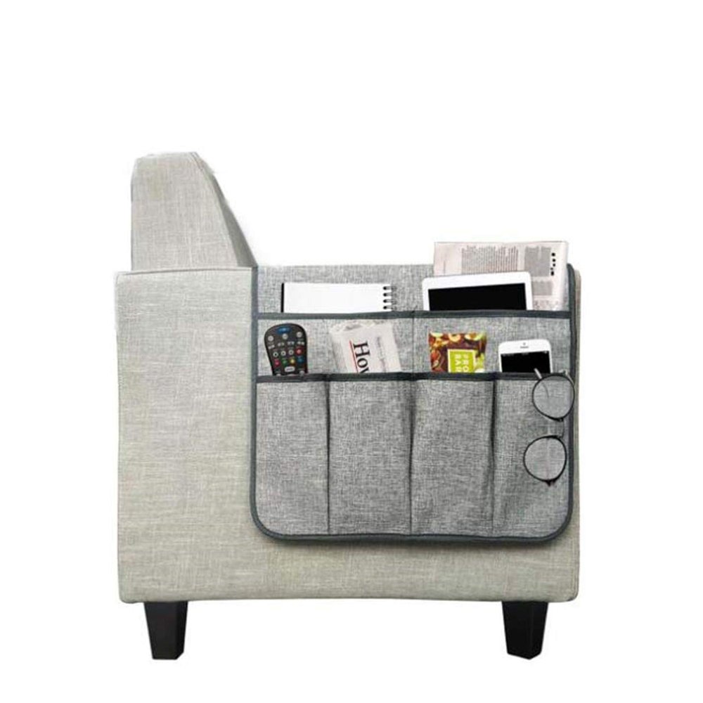 IPENNY Cotton Linen Sofa Couch Remote Control Holder Chair Armrest Caddy Pocket Organizer Storage Bag for Cellphone Tablet Notepad Book Magazines DVD Eyewears Drinker Snacks Holder Pouch