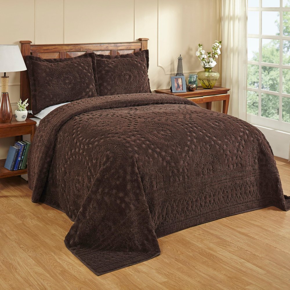 Better Trends 2 Pieces Set Chenille Bedspread Twin Size 100% Cotton Chenille Bedding Lightweight Medallion Pattern Bedroom Decor Rio Collection