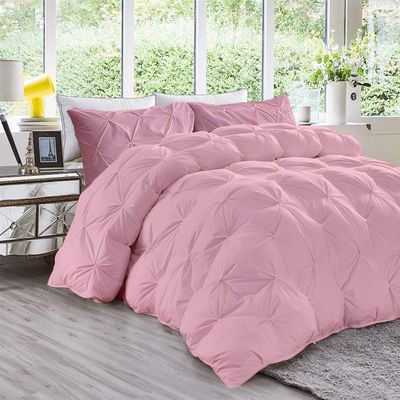 100% Organic Cotton 1 Pc Pinch Pleated Comforter With 2 Decorative Pillow Shams 500 GSM Ultra Soft, Fluffy, Lightweight Comforter For All Season Twin XL Size|Baby Pink |3 PC-Pinch Pleat Comforter Set