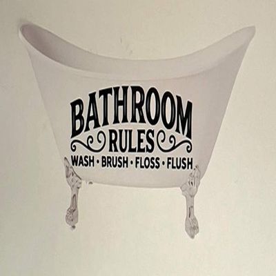 Bathroom Rules Wash-Brush-Floss-Flush Bathtub Shaped 10" x 5" Removable Decal