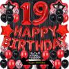 Fancypartyshop 19TH Birthday Party Decorations Supplies Red Black Later Balloons Happy Birthday Cake Topper Sash Foil Black Curtains Foil Star Balloons Number Red 19 view 1