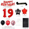 Fancypartyshop 19TH Birthday Party Decorations Supplies Red Black Later Balloons Happy Birthday Cake Topper Sash Foil Black Curtains Foil Star Balloons Number Red 19 view 2