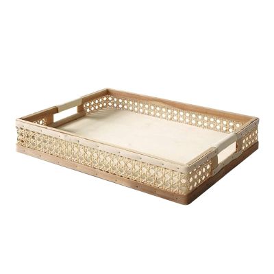changshuo Storage Basket Rattan Basket Rectangle Handle Storage Trays Home Table Decoration for Coffee/Tea/Juice/Sundries Kitchen Accessory (Color : Wood Color)