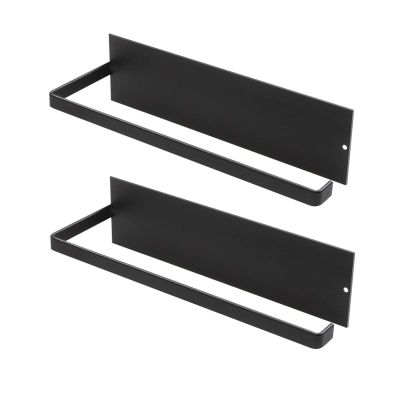 LIU- Paper Towel Rack Under Cabinet 2 Pieces Self-Adhesive Wall-Mounted Towel Cling Film Storage Rack for Kitchen and Bathroom(Color:Black)