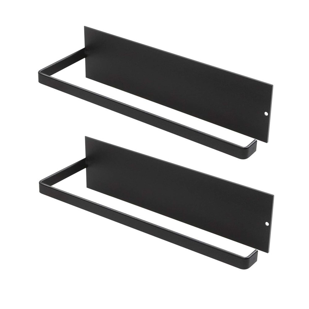 LIU- Paper Towel Rack Under Cabinet 2 Pieces Self-Adhesive Wall-Mounted Towel Cling Film Storage Rack for Kitchen and Bathroom(Color:Black)