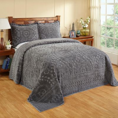 Better Trends Chenille Bedspread Set 3 Pieces Gray 100% Cotton King Size Bedspread Medallion Pattern 2 King Shams Luxurious Feel Perfect for Gifting All Seasons, Machine Washable, Rio Collection