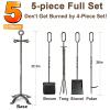 AMAGABELI GARDEN & HOME 5 Pieces Fireplace Tools Sets Wrought Iron Fireplace Set Antique Brass Copper with Poker Tongs Broom Shovel Stand Indoor Fire Place Kit Wood Stove Hearth Accessories Gold view 2