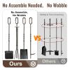 AMAGABELI GARDEN & HOME 5 Pieces Fireplace Tools Sets Wrought Iron Fireplace Set Antique Brass Copper with Poker Tongs Broom Shovel Stand Indoor Fire Place Kit Wood Stove Hearth Accessories Gold view 3