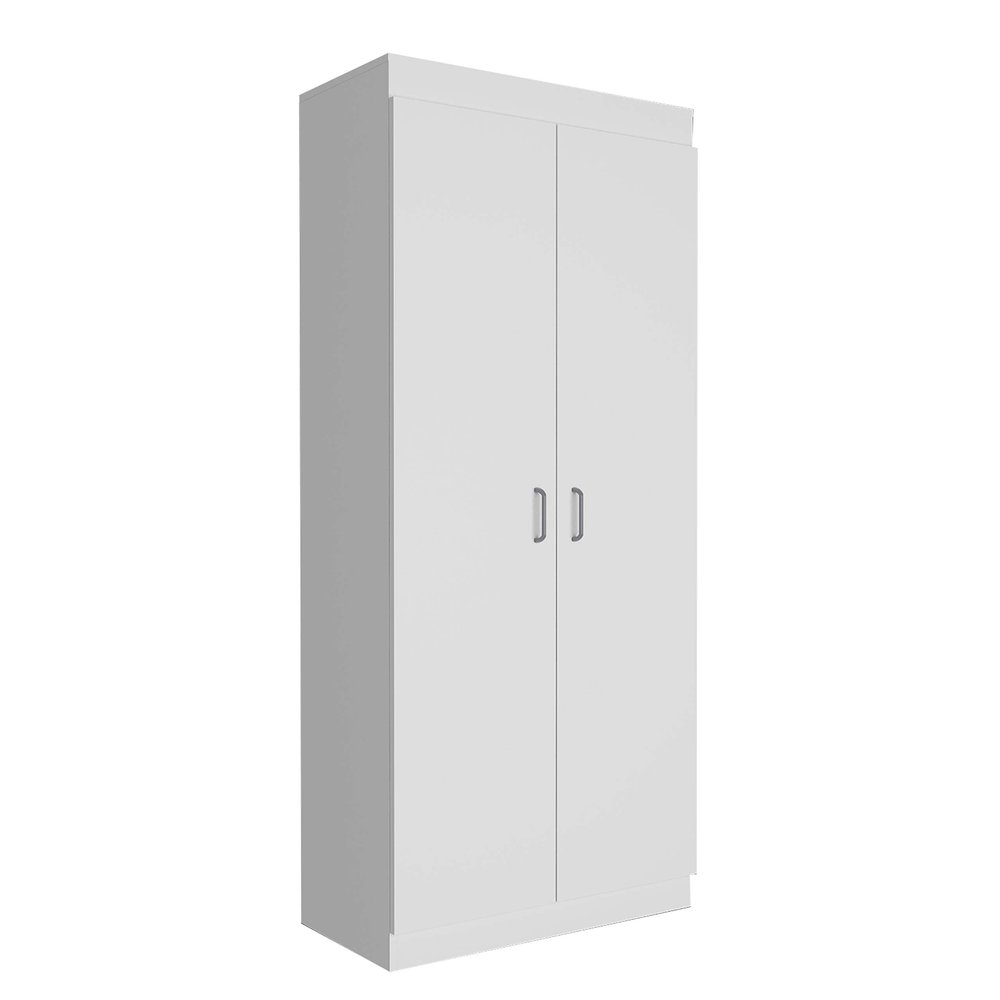 Chad Pantry Double Door Cabinet, 5 Shelves,3 Interior Door Shelves, White