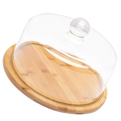 1 Dessert Cake Cover Set Glass Dome Cover with Bamboo Plate Round Dessert Serving Plate Clear Cake Stand Cake Display Cloche Dome Platter Cover 23. Glass Cake Dome 5cm Mini Cake Plate