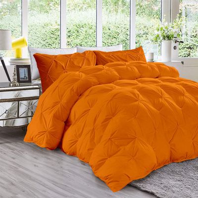 100% Organic Cotton 1 Pc Pinch Pleated Comforter With 2 Decorative Pillow Shams 500 GSM Ultra Soft, Fluffy, Lightweight Comforter For All Season Twin XL Size|Orange |3 PC-Pinch Pleat Comforter Set
