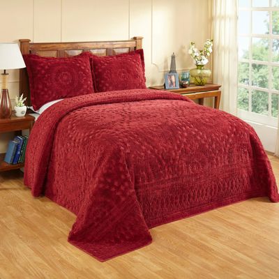 Better Trends 3 Pieces Set Chenille Bedspread Full/Double Size 100% Cotton Chenille Bedding Lightweight Medallion Pattern Bedroom Decor Rio Collection