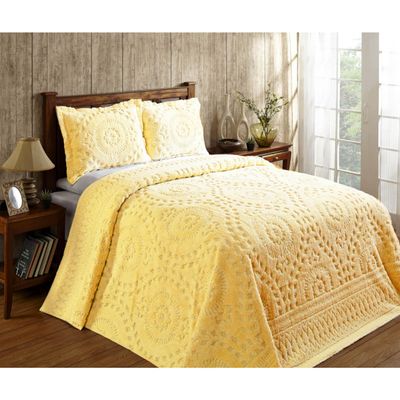 Better Trends Chenille Bedspread Set 3 Pieces Yellow 100% Cotton Queen Size Bedspread Medallion Pattern 2 Standard Shams Luxurious Feel Perfect for Gifting All Seasons Machine Washable Rio Collection