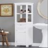 Spirich Bathroom Freestanding Storage Cabinet with Two Tier Open Shelves, Tall Slim Cabinet with Door and Drawer, Floor Linen Tower (White) view 1