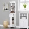 Spirich Bathroom Freestanding Storage Cabinet with Two Tier Open Shelves, Tall Slim Cabinet with Door and Drawer, Floor Linen Tower (White) view 4