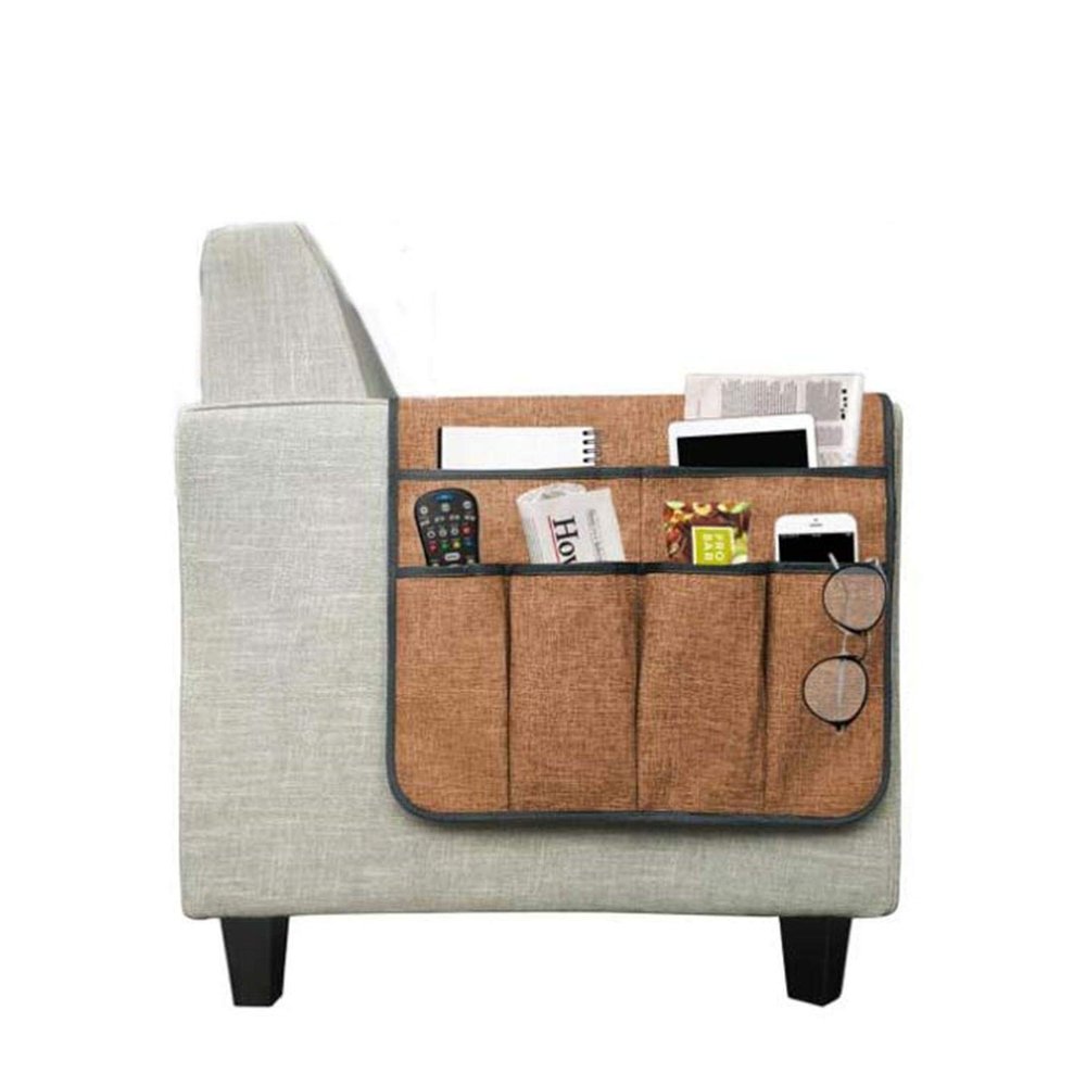 IPENNY Cotton Linen Sofa Couch Remote Control Holder Chair Armrest Caddy Pocket Organizer Storage Bag for Cellphone Tablet Notepad Book Magazines DVD Eyewears Drinker Snacks Holder Pouch