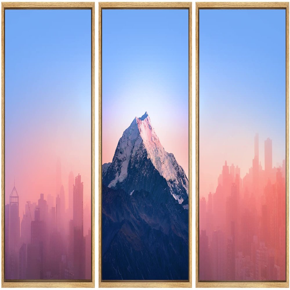 SIGNWIN Canvas Print Wall Art Set Hazy Pastel Duotone City & Mountain Cities Cityscape Mixed Media Modern Bohemian Scenic Colorful Multicolor for Living Room, Bedroom, Office - 16"x24"x3 Natural