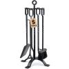 Amagabeli 5 Pieces Fireplace Tools Sets Wrought Iron Indoor Fireplace Set with Poker Tongs Broom Shovel Stand Fire Tools Outdoor Rustic Fire Poker Set Fire Place Hearth Accessories Sets Antique Pewter view 1
