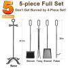 Amagabeli 5 Pieces Fireplace Tools Sets Wrought Iron Indoor Fireplace Set with Poker Tongs Broom Shovel Stand Fire Tools Outdoor Rustic Fire Poker Set Fire Place Hearth Accessories Sets Antique Pewter view 2