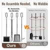 Amagabeli 5 Pieces Fireplace Tools Sets Wrought Iron Indoor Fireplace Set with Poker Tongs Broom Shovel Stand Fire Tools Outdoor Rustic Fire Poker Set Fire Place Hearth Accessories Sets Antique Pewter view 3